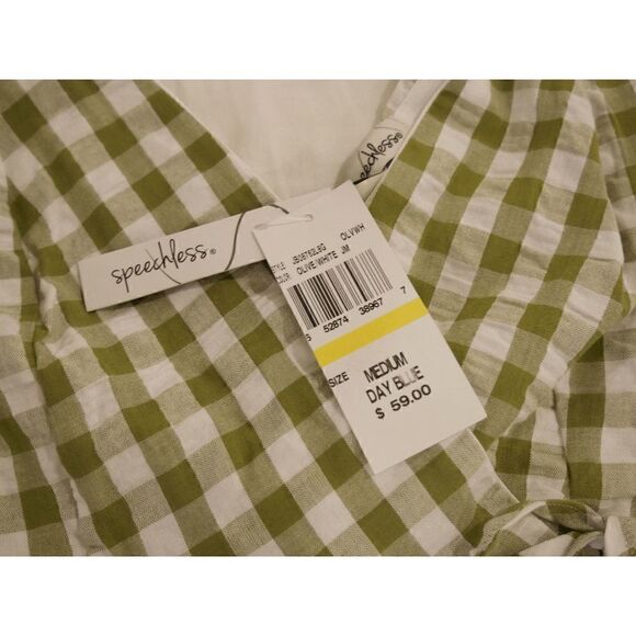 Juniors' Gingham Cotton Faux-Wrap Mini dress Size M - Picture 4 of 7
